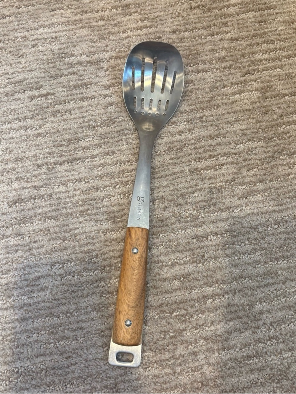 Gibson Stainless Steel Metal Slotted Serving Spoon with Wooden Handle